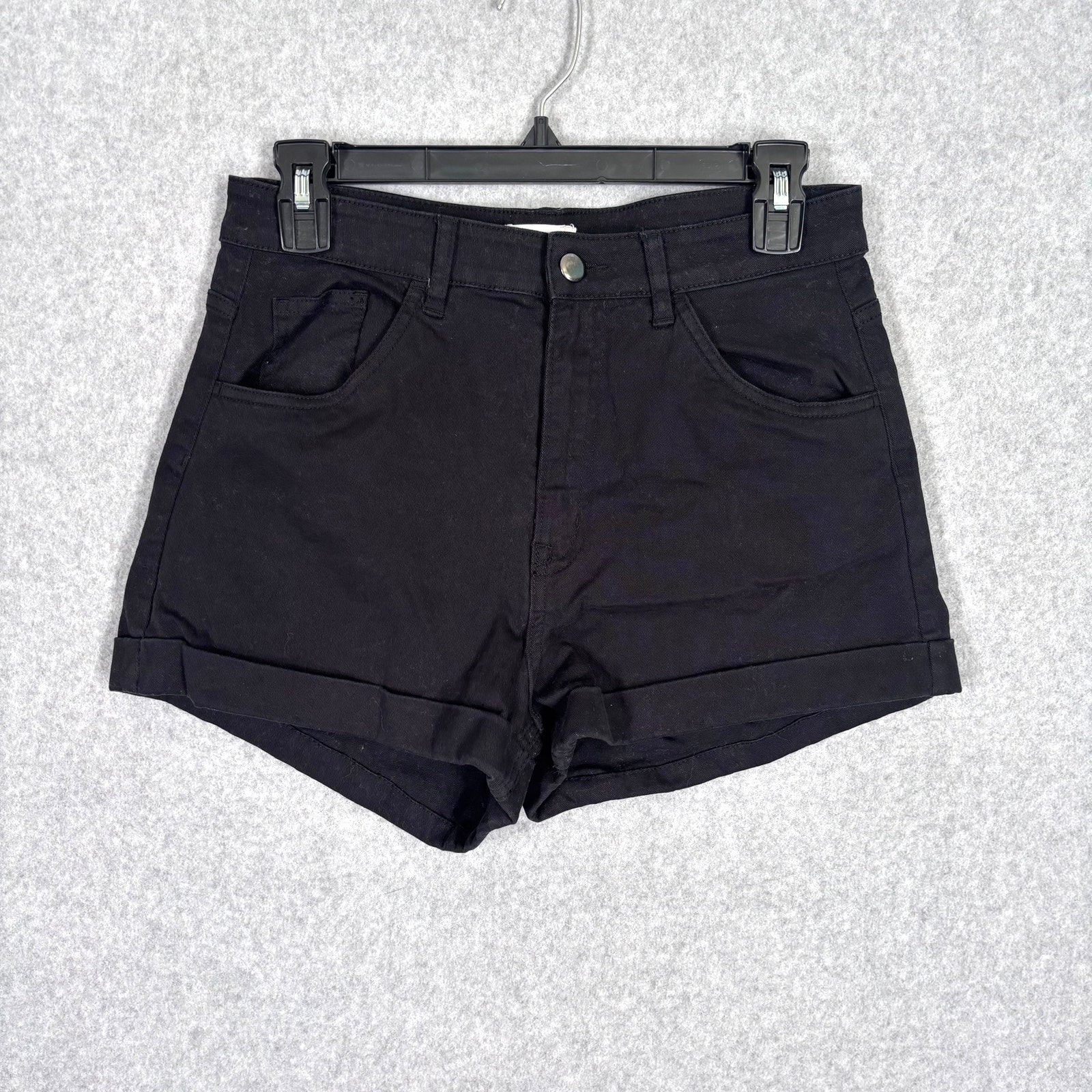H&M Shorts 10 Black Cuffed High Rise Cheeky Stretch Basic Minimal Beach Moto